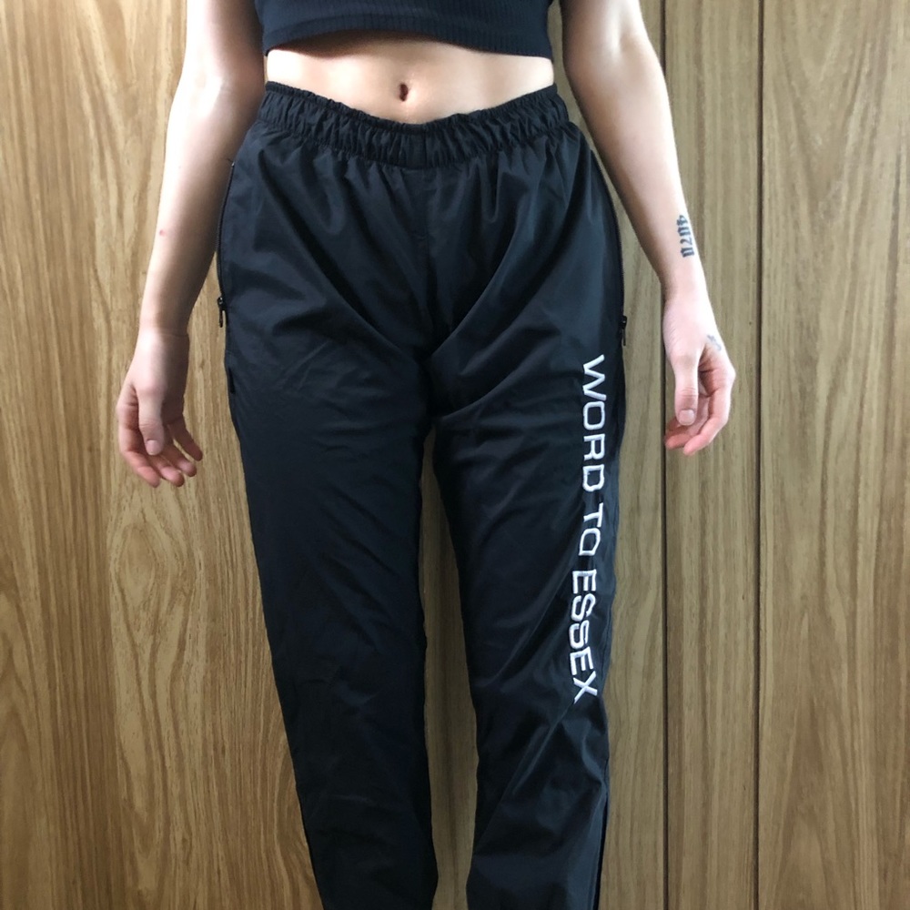 HSWLD “Word to Essex” black track pants